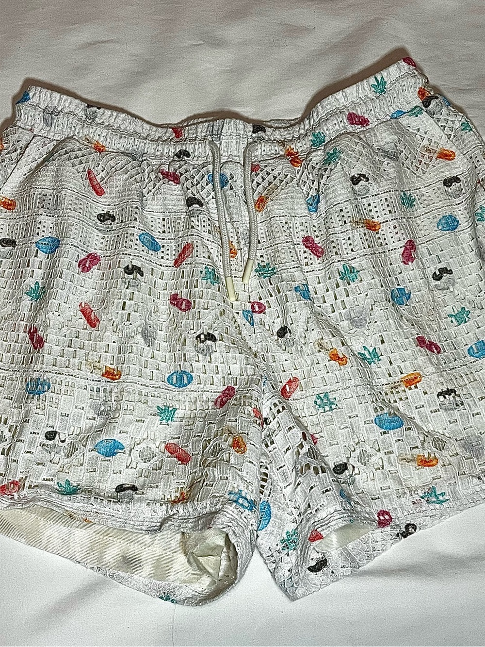 Sundae School White Shorts with Colorful Print